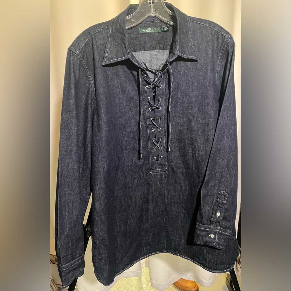 BOGO- 🤩 Ralph Lauren Navy Lace-Up Denim Top